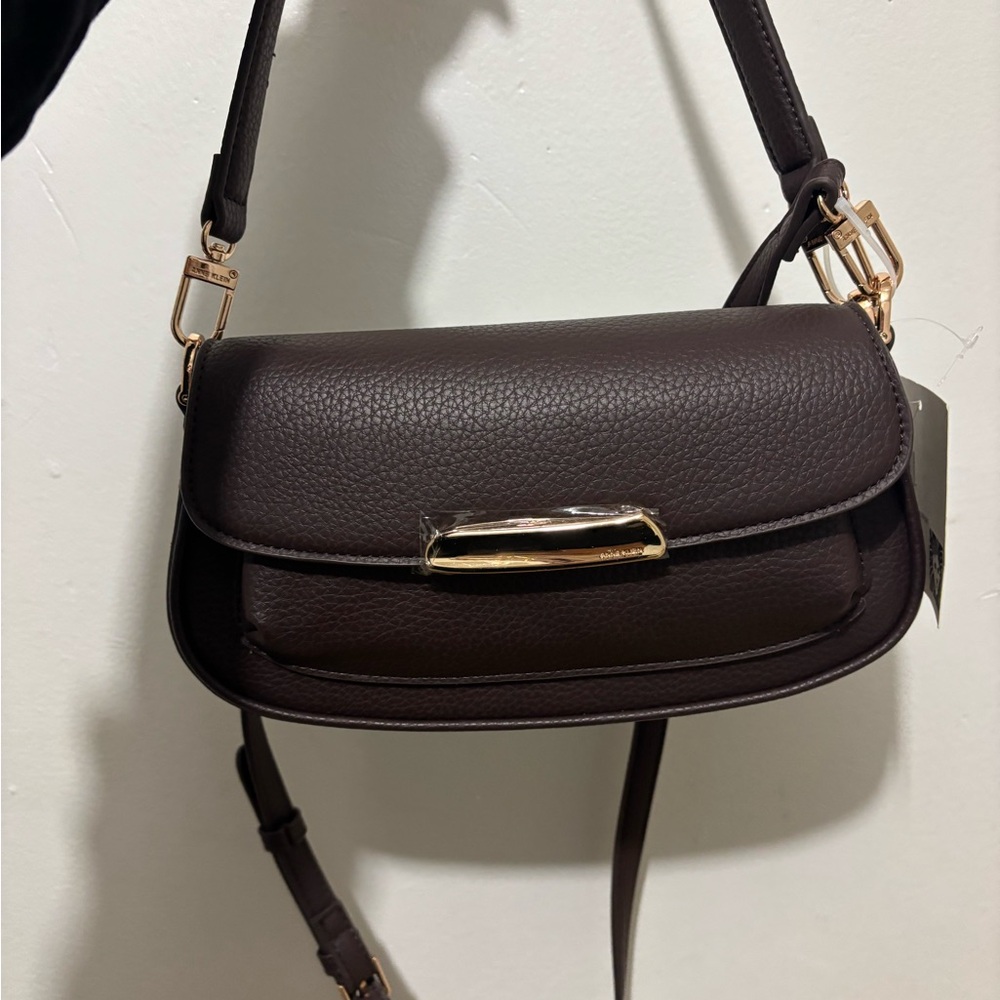 Anne Klein Chocolate Crossbody Bag with Gold Detail
